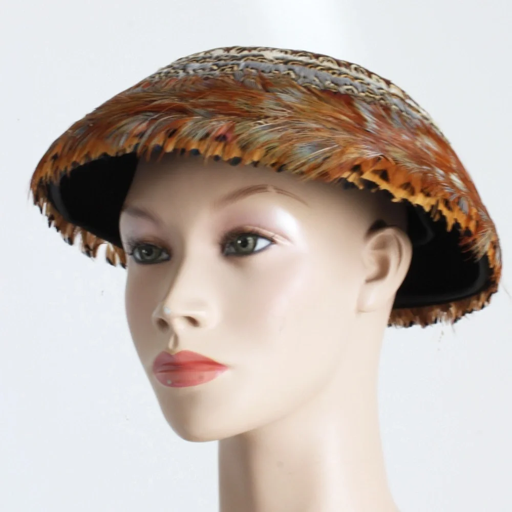 Vintage Dana Marte Original Hat with Feathers Mushroom Style Rare Retro 60s